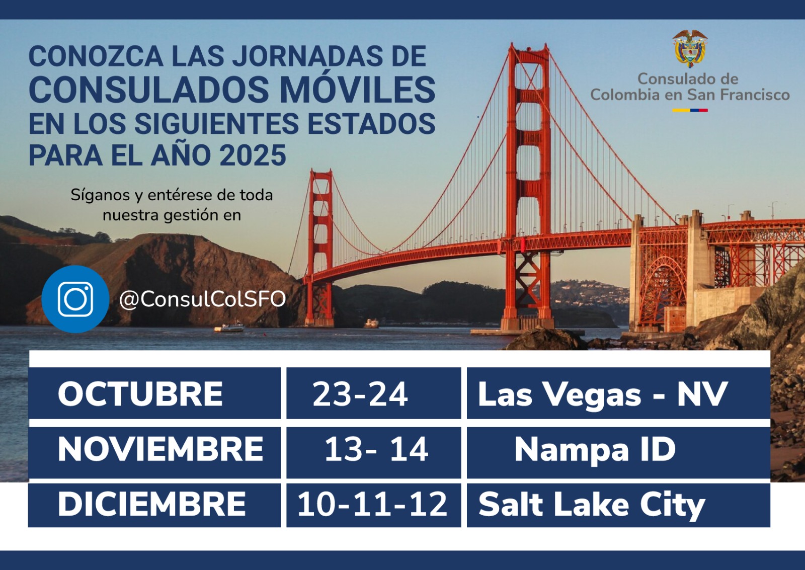 Jornadas de Consulados Móviles en 2025 organizadas por el Consulado de Colombia en San Francisco