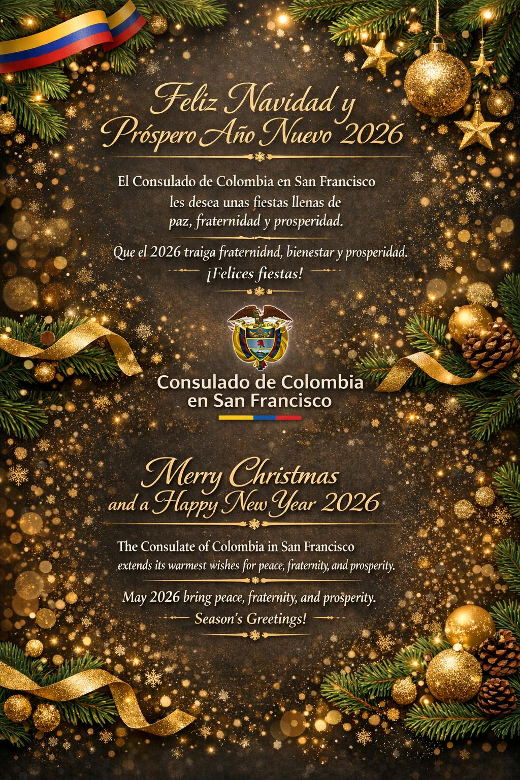 El Consulado de Colombia en San Francisco les desea unas felices fiestas