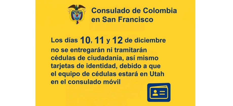 Los días 10, 11 y 12 de diciembre de 2025 no se realizarán trámites ni entregas de cédulas de ciudadanía ni tarjetas de identidad