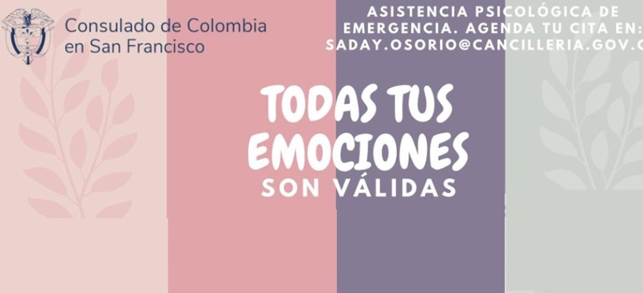 Consulado de Colombia en San Francisco te ofrece asistencia psicológica de emergencia