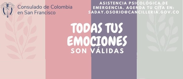 Consulado de Colombia en San Francisco te ofrece asistencia psicológica de emergencia