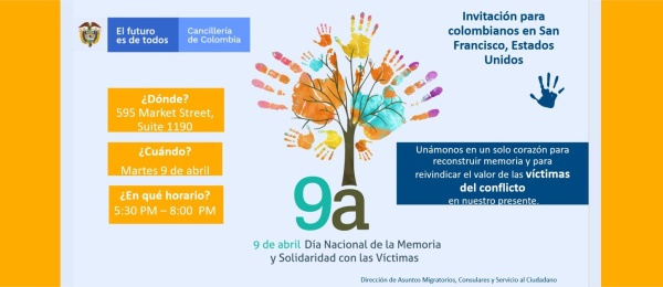 El Consulado de Colombia en San Francisco invita a la comunidad colombiana al acto de conmemoración del Día Nacional de la Memoria y la Solidaridad con las Víctimas del Conflicto Armado