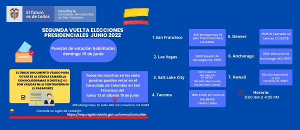 Así pueden votar en la segunda vuelta los colombianos que inscribieron su cédula en el Consulado de Colombia en San Francisco